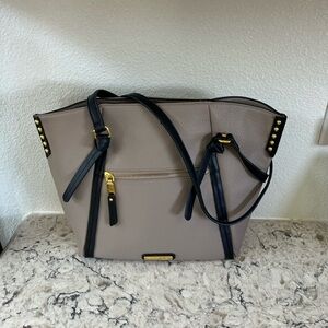 Adrienne Vittadini Tan and Black Tote Bag with Gold Hardware